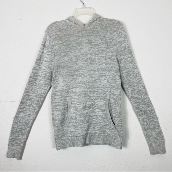 Express Light Grey Marled Knit Hooded Sweater - Picture 1 of 4